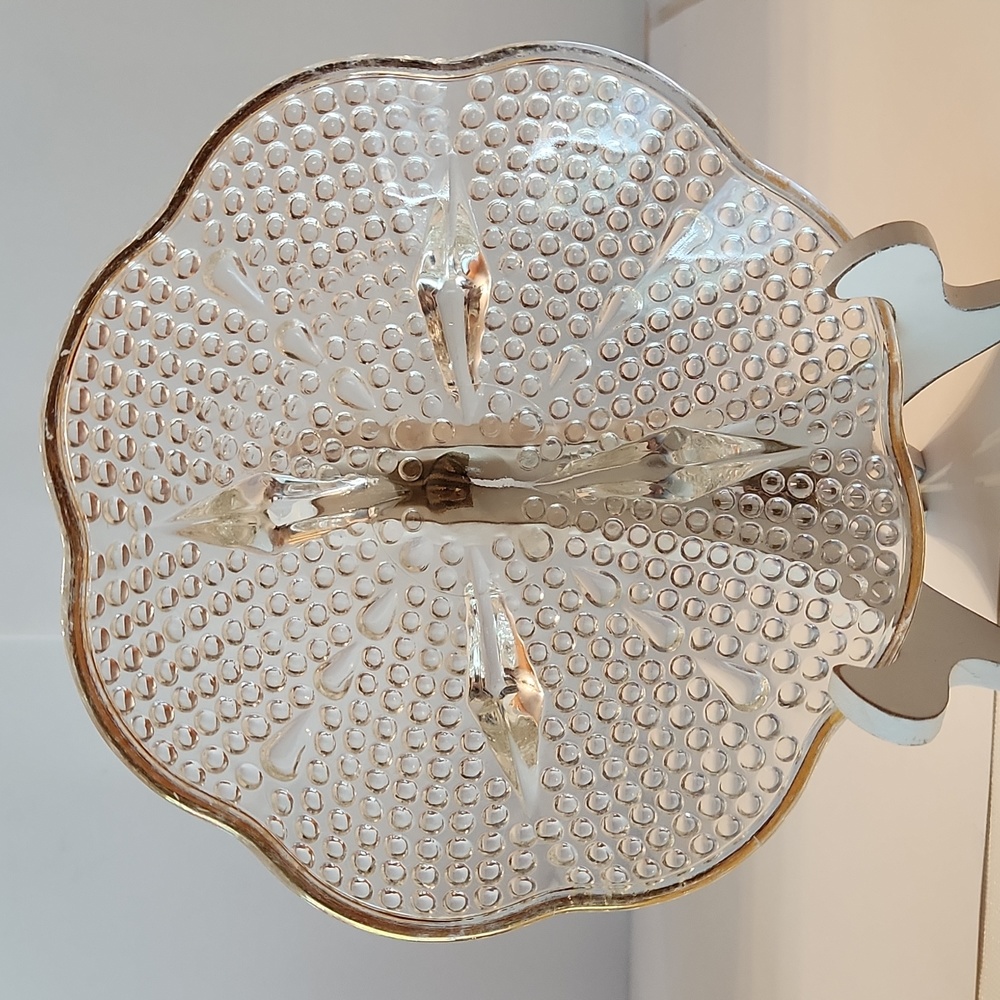 Hazel-Atlas Hobnail Footed Clear Glass candy dish.